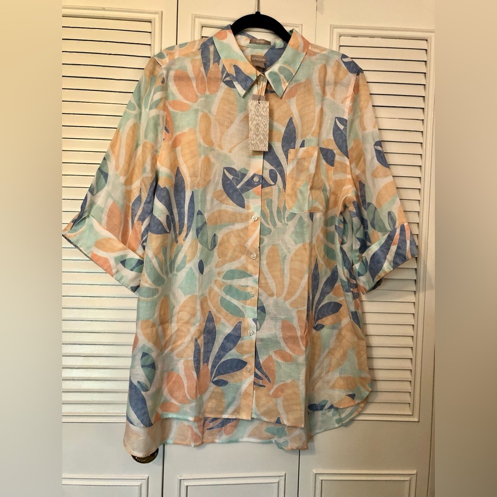 Chico’s women’s no-iron 100% linen tunic Brand New size 4 US size 20/22 blouse